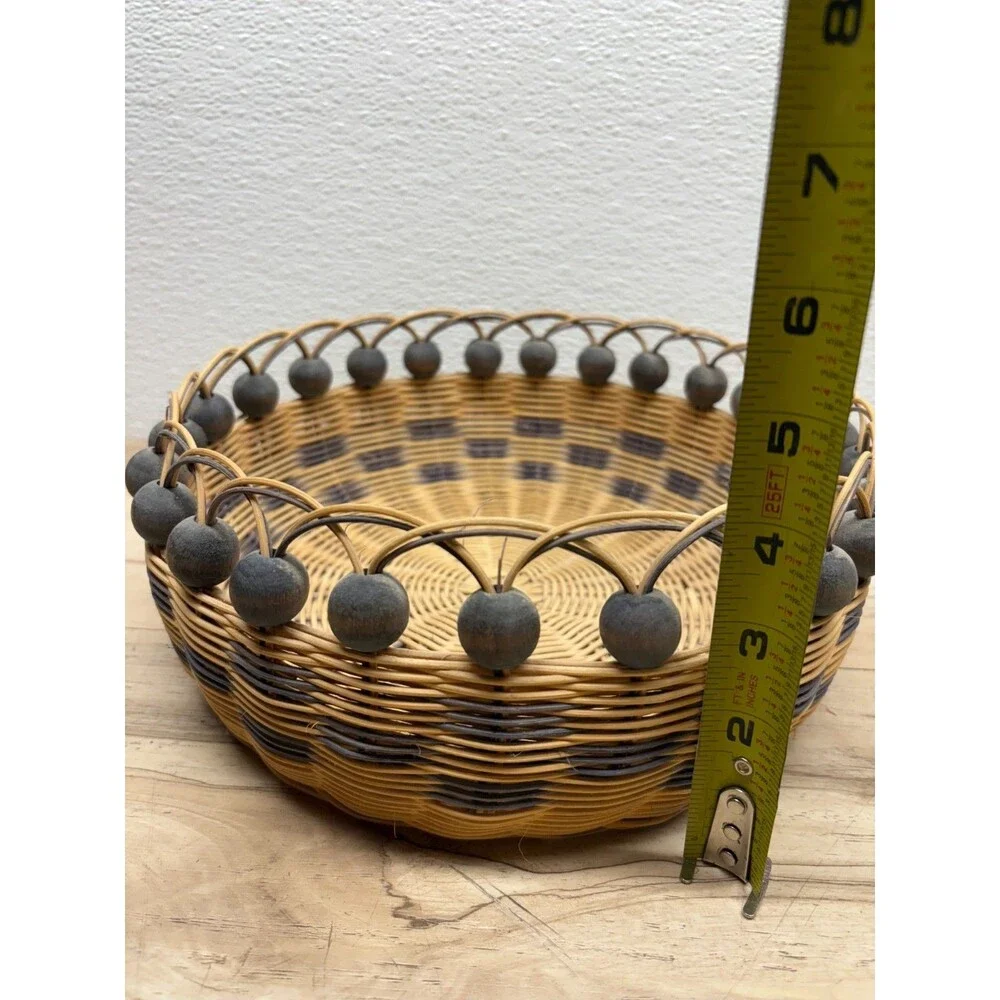 Vtg Set Of 2 Handwoven Baskets Doublewall With Beads Cherokee Style